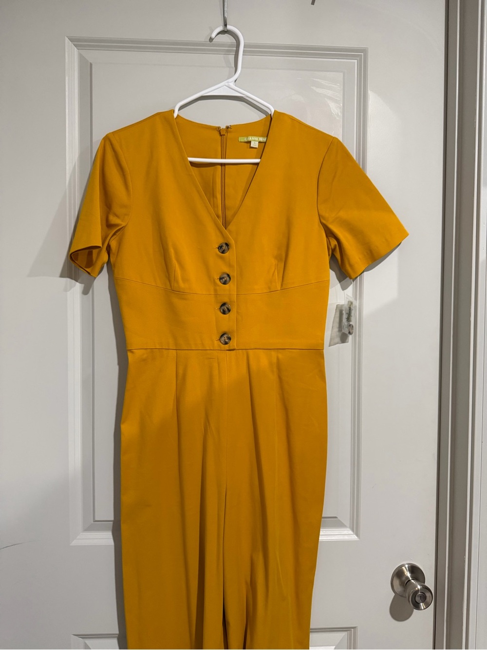Gianni Bini Mustard Yellow Short-Sleeve Button-Front Jumpsuit